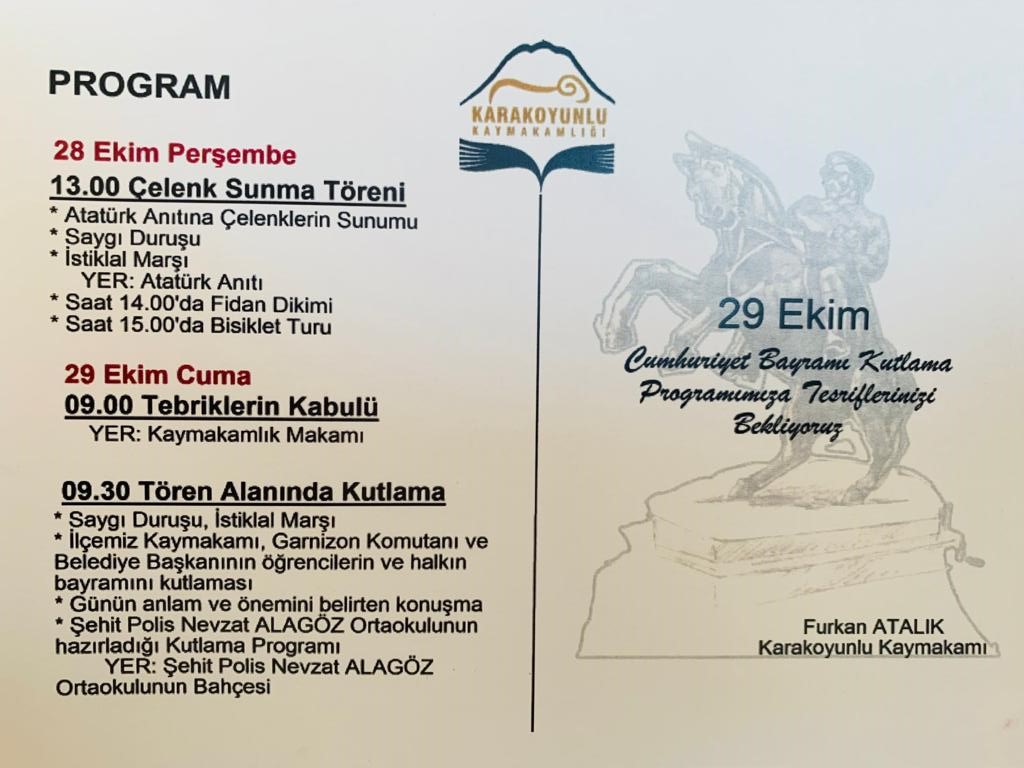 29 EKİM CUMHURİYET BAYRAMI KUTLAMA PROGRAMI